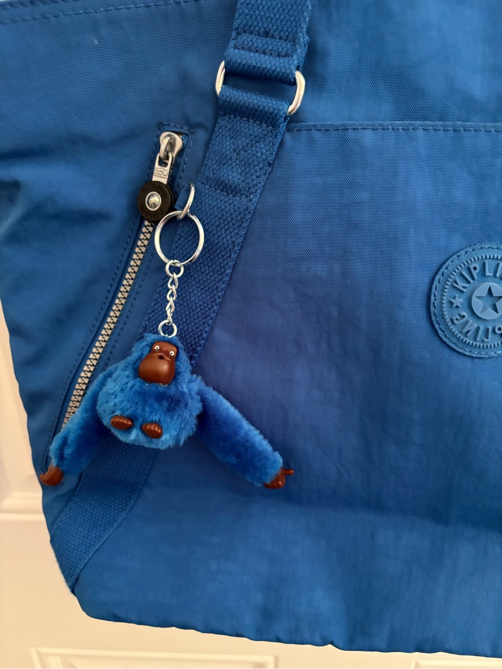 Kipling Royal Blue Nylon Tote with Monkey Charm - Picture 2 of 8